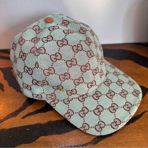 Gucci Mint Green & Brown GG Canvas Baseball Cap